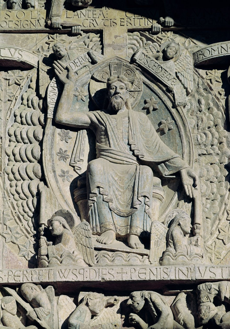 Relieff som viser Kristus i herlighet, detalj fra den siste dommen på tympanen, ca. 1140 av French School