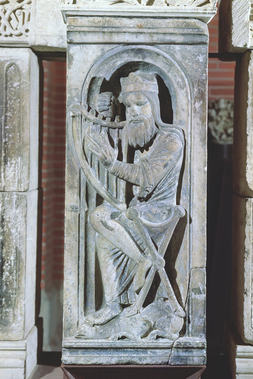Relieff som viser kong David som spiller harpe, fra La Daurade av French School