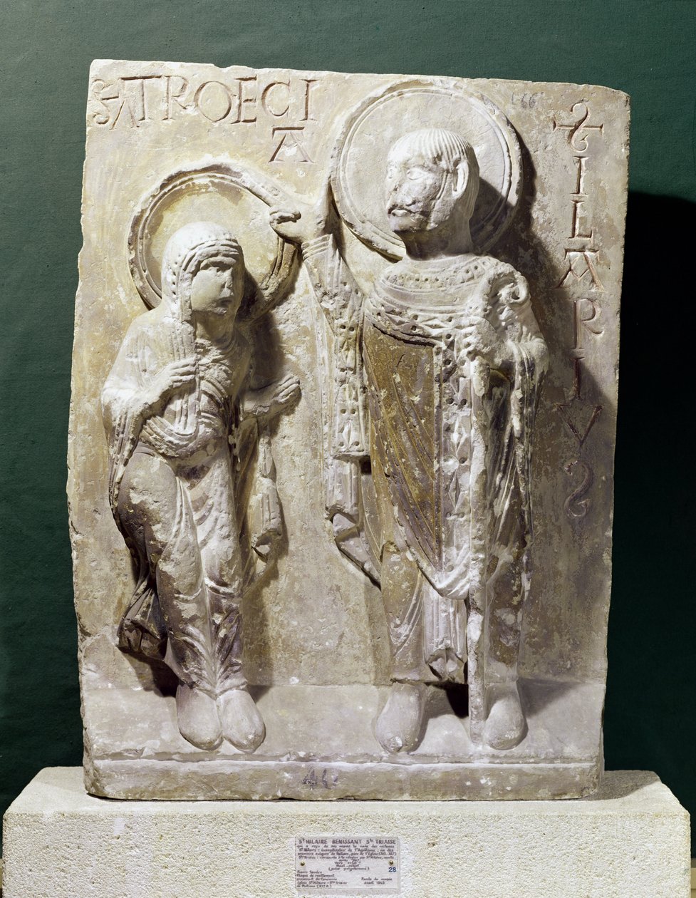 Relieff som viser St. Hilary av Poitiers (320-368) som velsigner St. Triaise, ca. 1150 av French School