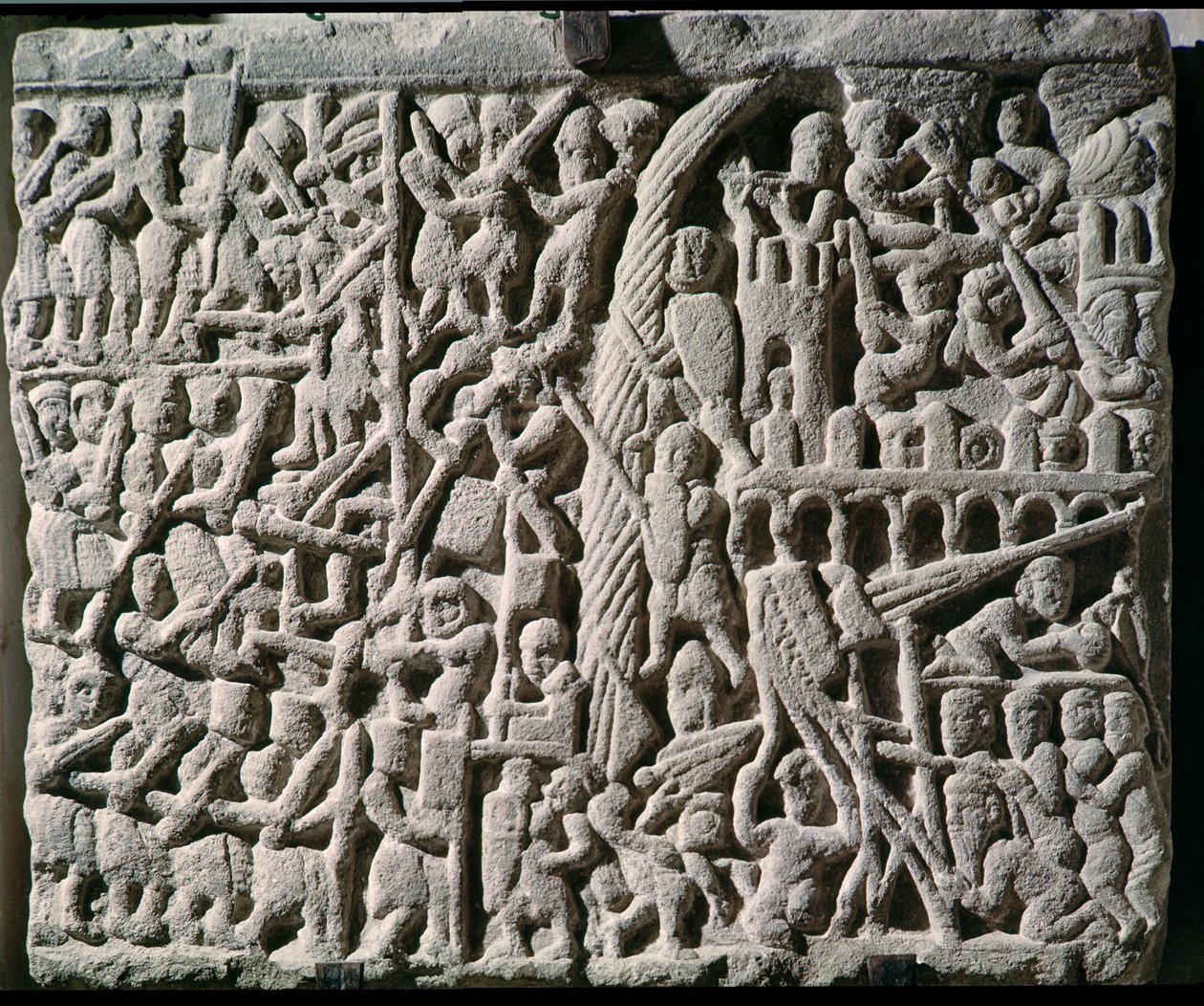 Relieff som viser beleiringen av Carcassonne av Simon de Montfort (ca. 1160-1218) i 1209 av French School