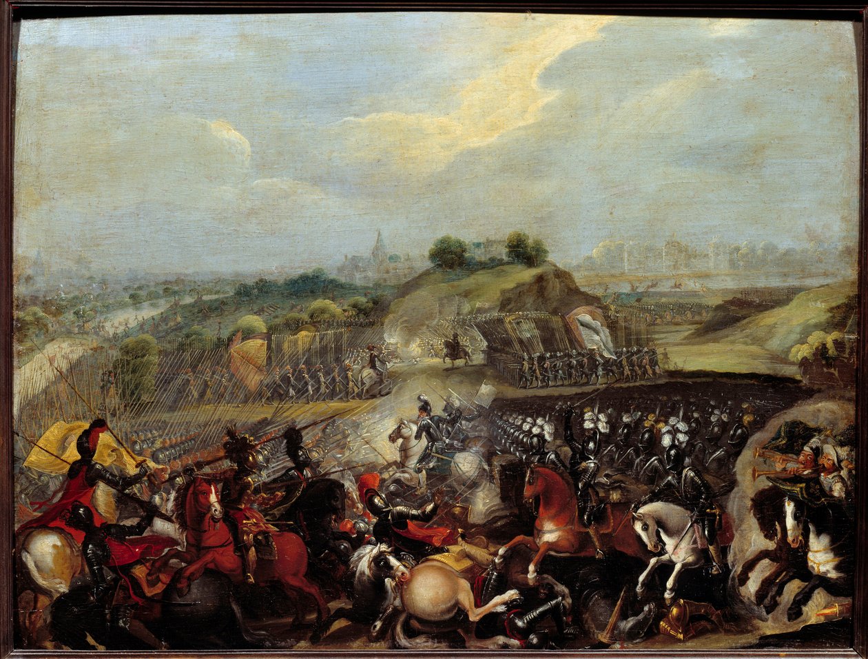 Religiøse kriger: "" Henry IV i slaget ved Ivry den 14/03/1590" Slaget ved Ivry den 14/03/1590 så seieren til den kongelige hæren mot den katolske ligaen. Maximilian av Bethune, hertugen av Sully, kongens minister, ble skadet der. Maleri av Fren av French School
