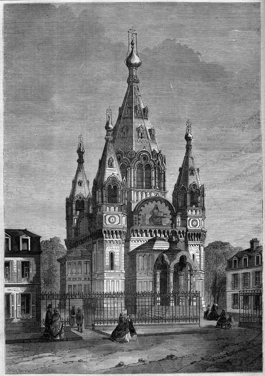 Religiøs arkitektur: utvendig utsikt over den russisk-ortodokse katedralen Saint Alexandre Nevsky, Paris av French School