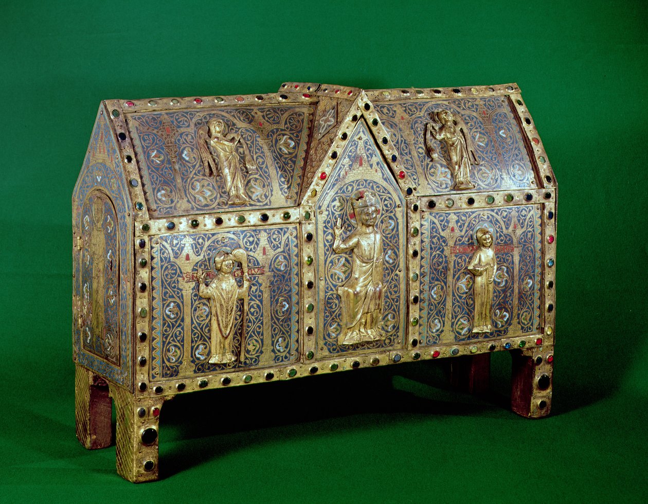 Relikvieskrin av St. Calminius, Limoges (kobber og champleve-emalje) av French School