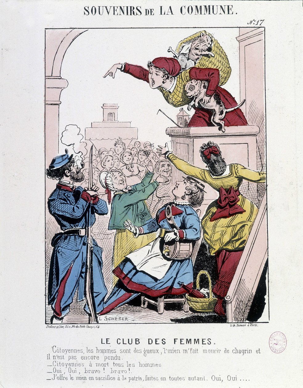 Kommunens minne: Kvinneklubben - Karikatur, Musee Carnavalet av French School