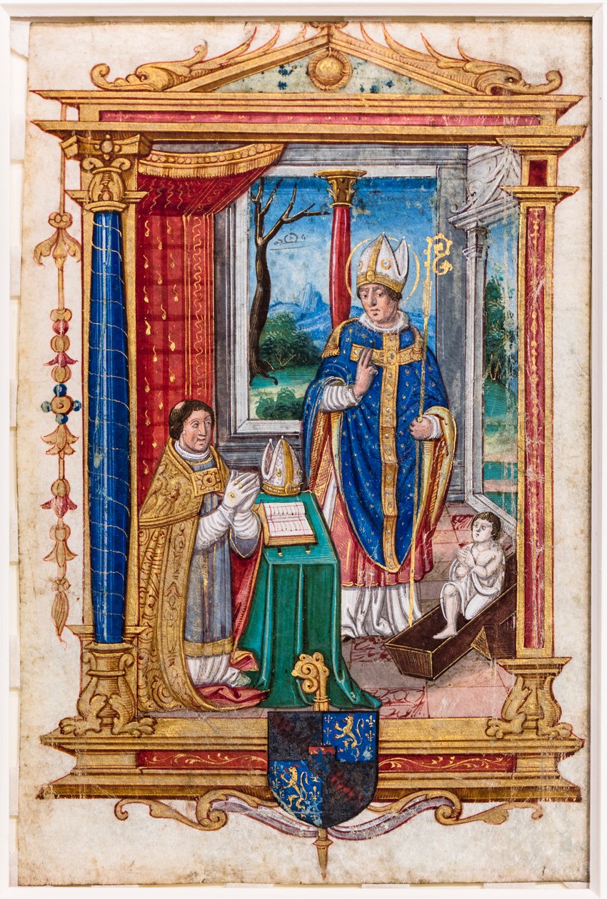 René du Bellay i bønn foran Saint Nicholas av French School