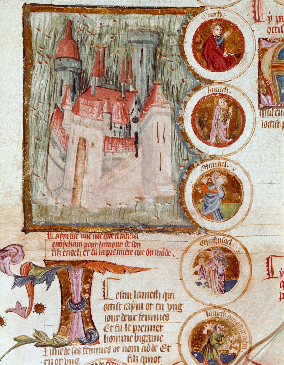 Representasjon av Enocham, første sitat av verden grunnlagt av Yared (Yered, Jared eller Jareth) som hyllest til hans sønn Enoch (Henoch eller Henoc) Page hentet fra manuskriptet "Genealogy de la Bible"" fra den franske skolen. Cremone fra 1300-tallet, bib av French School