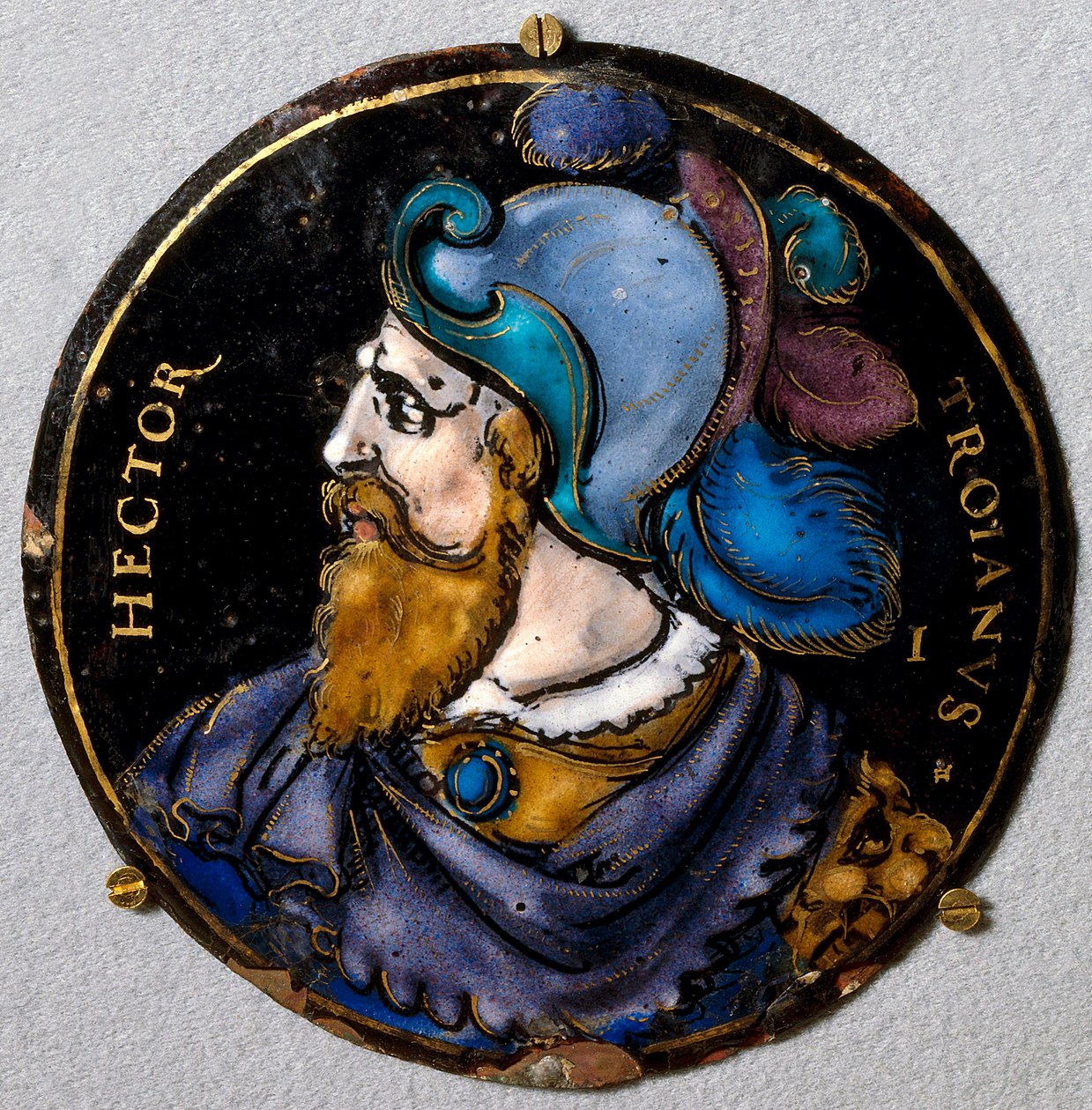 Representasjon av Hector, trojanske helter. Medaljong i e-post fra Limoges på 1500-tallet. Hør, National Renaissance Museum av French School