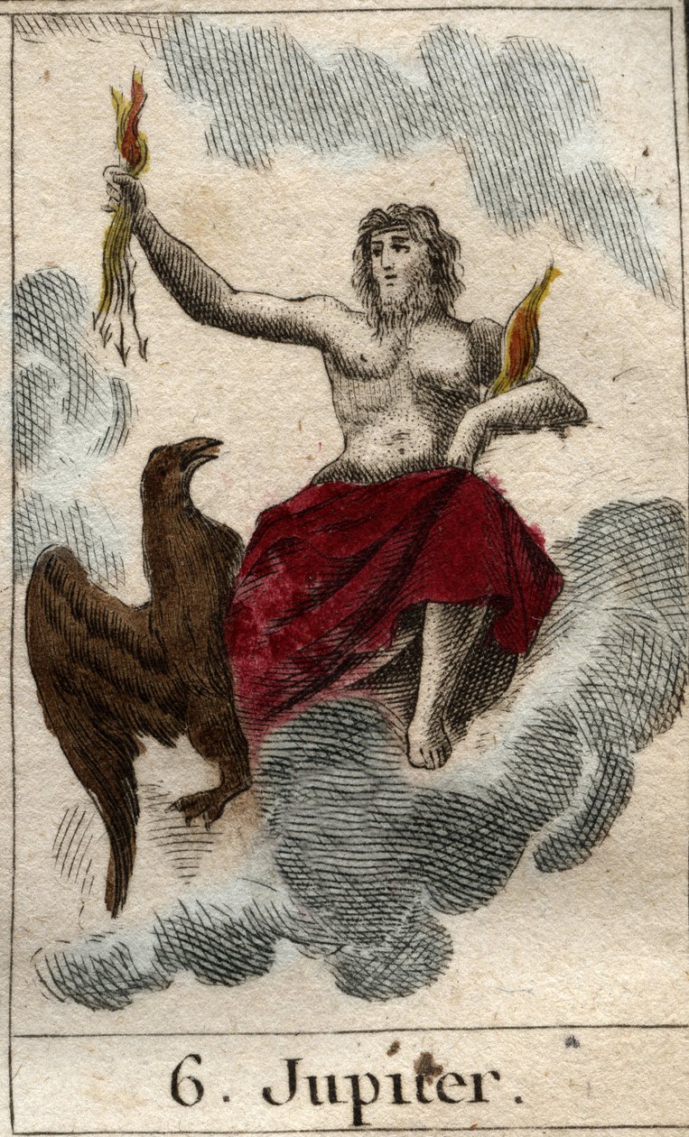 Representasjon av Jupiter (eller Jove) gudenes konge, og guden for himmel og torden). Fra "Mythology of Youth" av Pierre Blanchard 1803. av French School