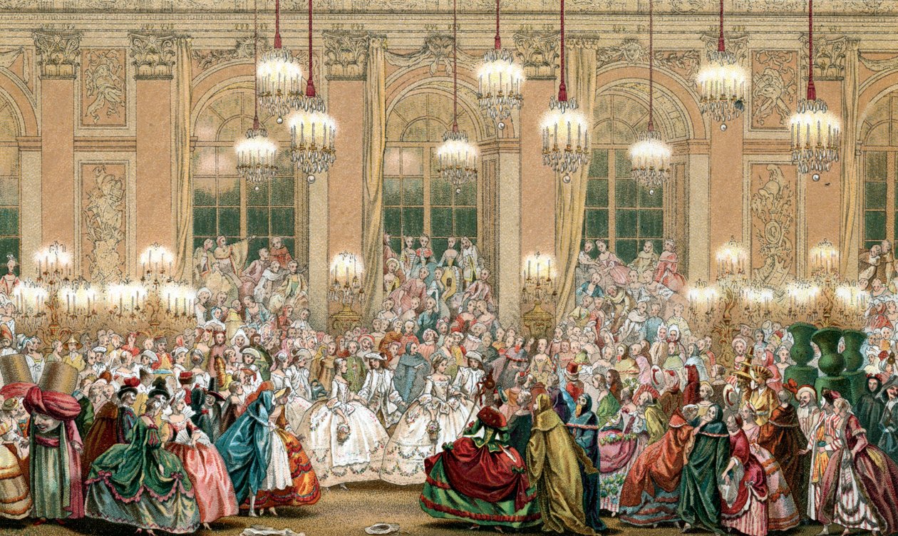 Representasjon av en maskerade ved hoffet til kong Ludvig XV av French School