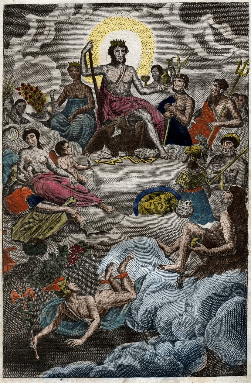 Representation of the Assembly of the Gods on the mount Olympus or Twelve Olympians. from “Mythology of Youth “” by Pierre Blanchard 1803. av French School