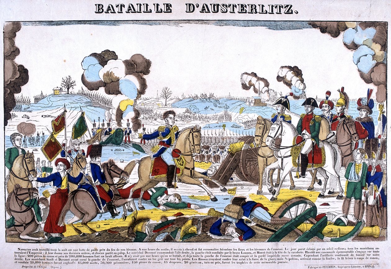 Representasjon av slaget ved Austerlitz, eller slaget om de tre keiserne, 02.12.1805. Bilde av Epinal av French School