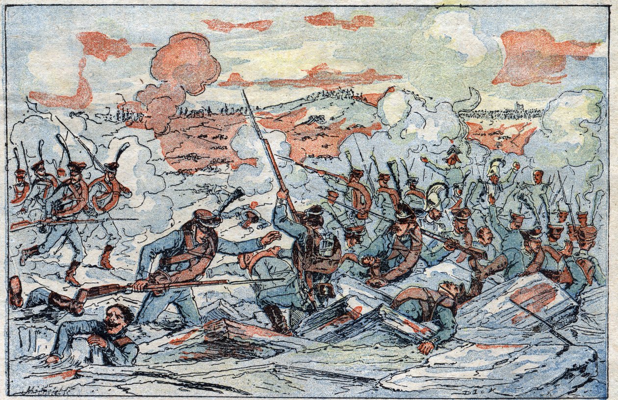 Representation of the Battle of Austerlitz, or Battle of the Three Emperors, on 02/12/1805. av French School