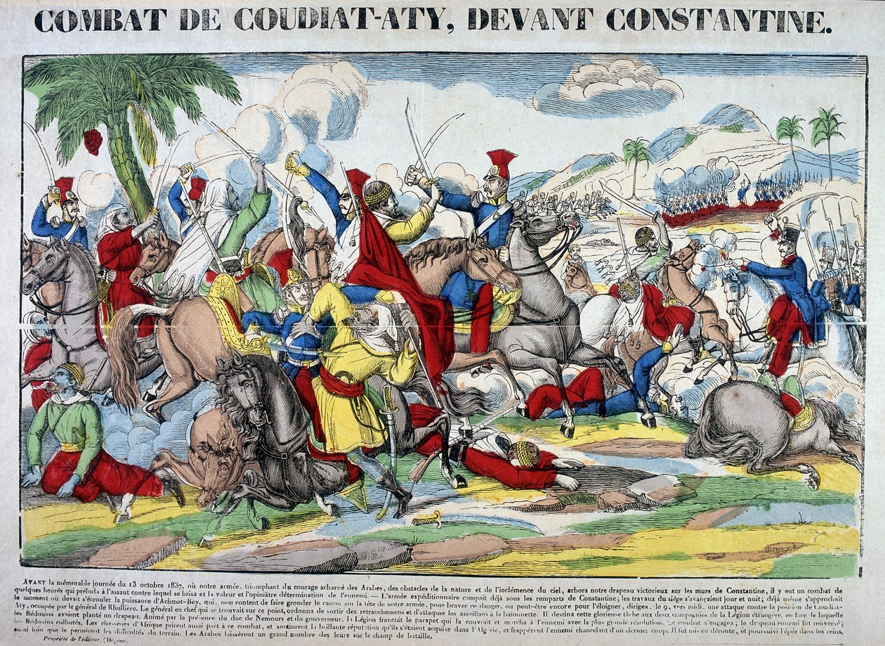 Representasjon av slaget ved Coudiat Aty, før Konstantin, som førte til erobringen av Konstantin 13. oktober 1837. Bilde av Epinal av French School