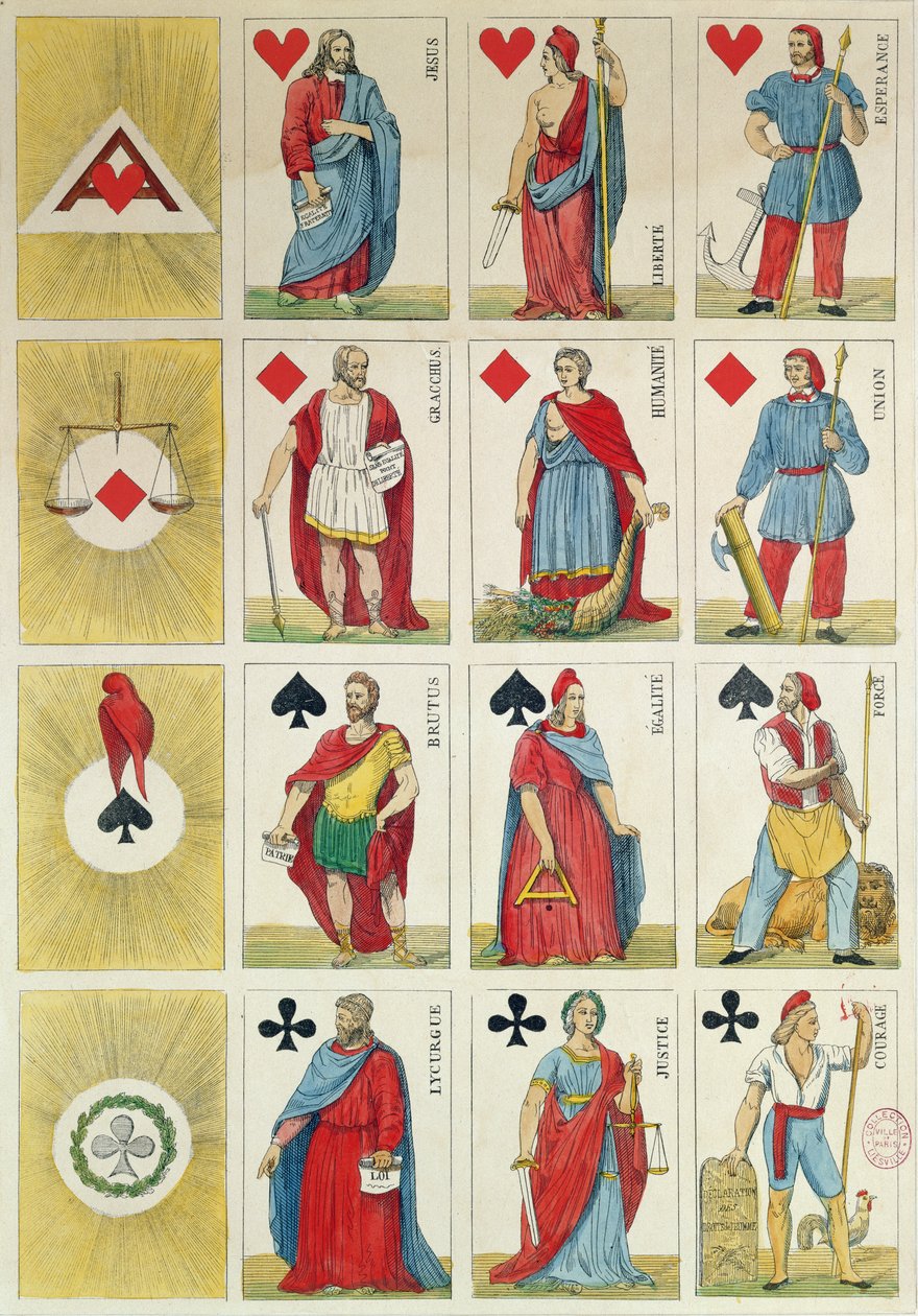 Reproduksjon av republikanske spillekort fra perioden med revolusjonen i 1848 av French School