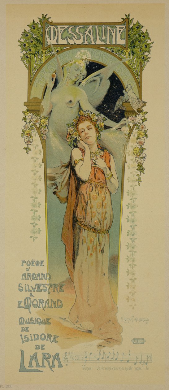 Reproduksjon av en plakat som reklamerer for operaen Messaline, Casino de Monte Carlo, 1898 av French School