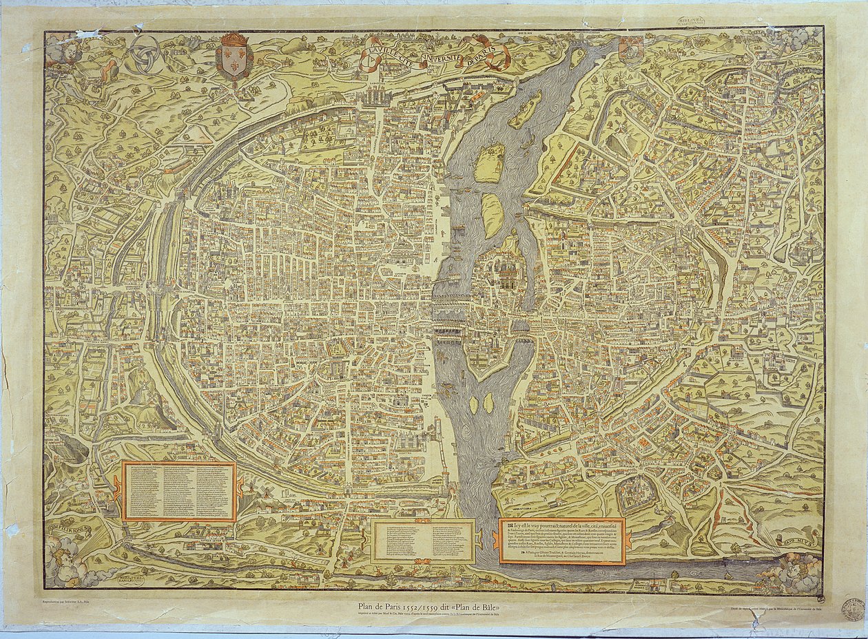 Reproduksjon av Basel-kartet over Paris, opprinnelig produsert i 1552-59 av French School