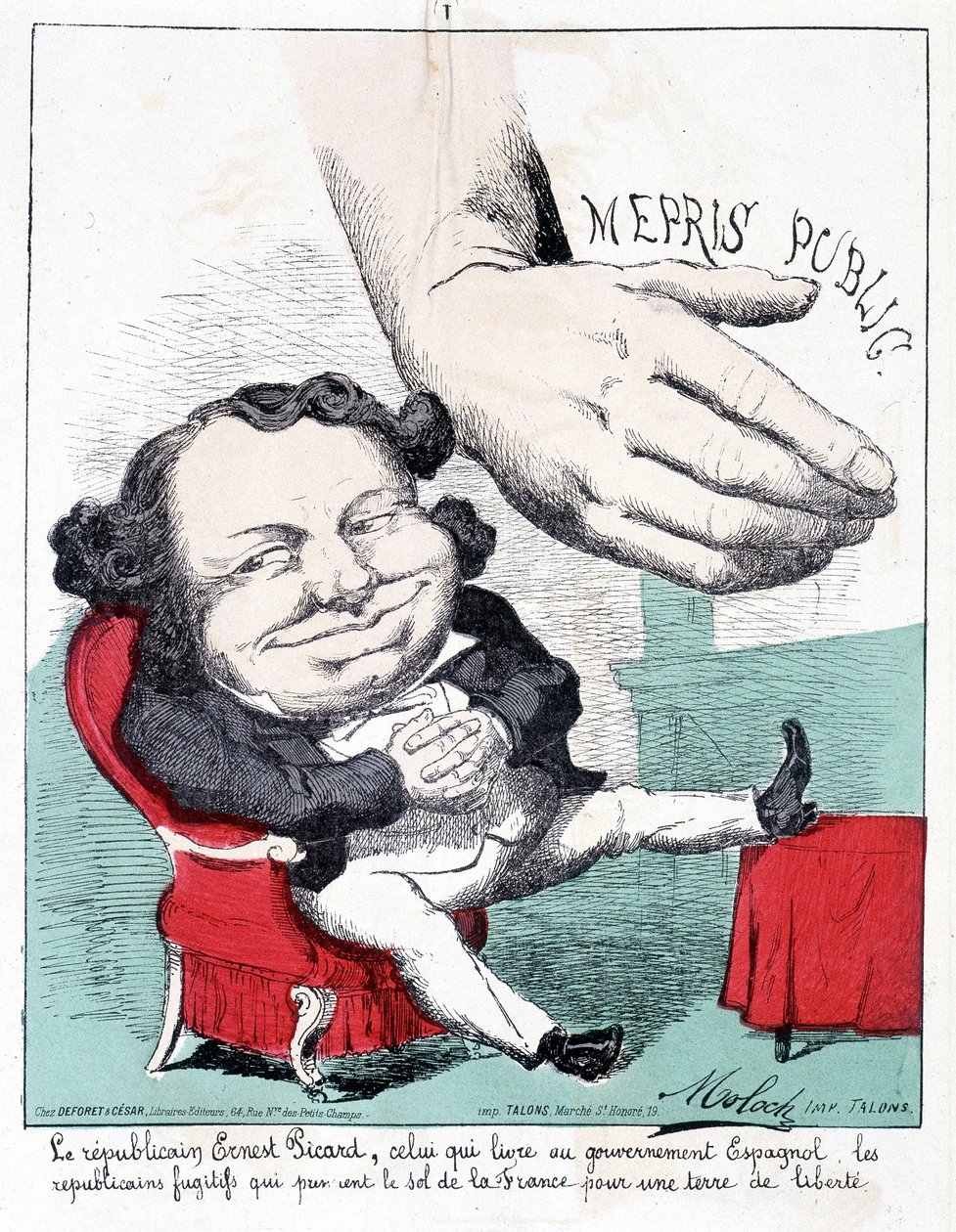 Republikaneren Ernest Picard, han som leverer til den spanske regjeringen de flyktende republikanerne som tar Frankrikes land for et land med frihet. av French School