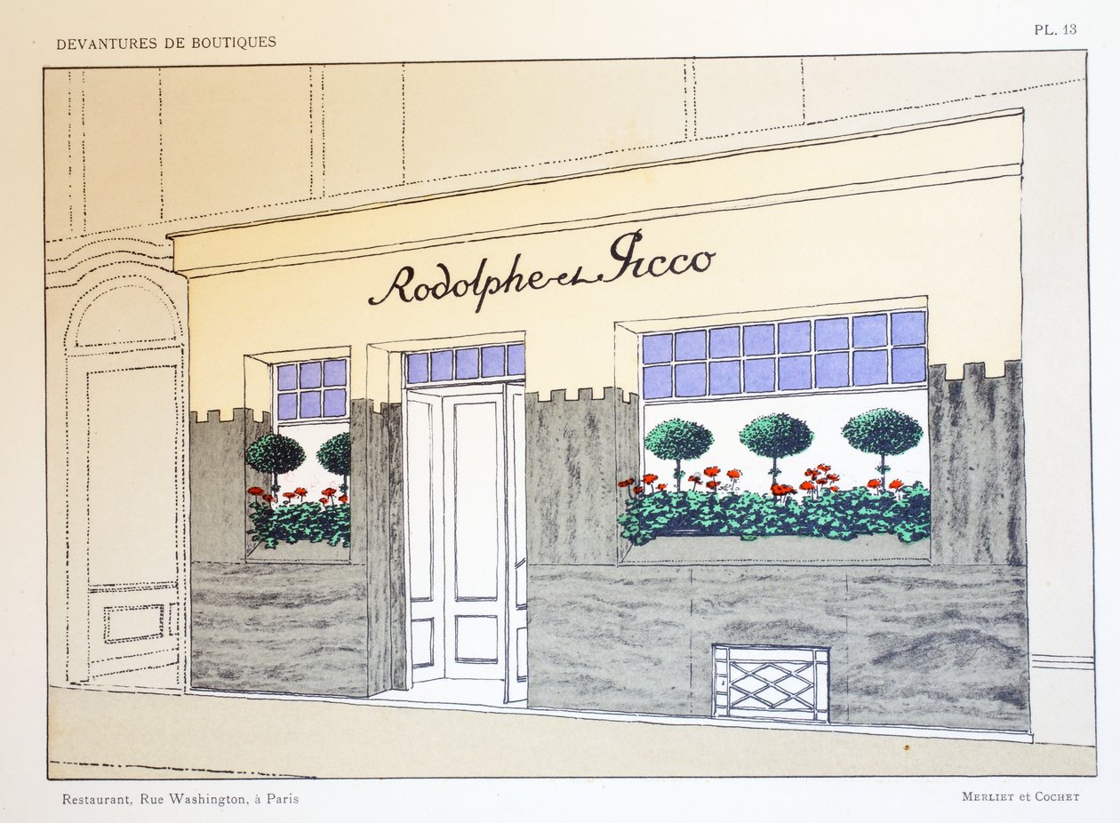 Restaurant, tallerken 13, illustrasjon fra Devantures de Boutiques av Louis-Pierre Sezille, Paris, 1927 av French School