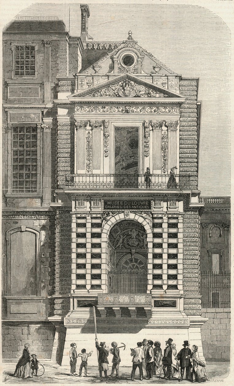 Restaurering av vinduene kjent som Charles IX ved Louvre på 1800-tallet - Gravering i "" Tableau-de-Paris"" av Edmond Texier 1852 av French School