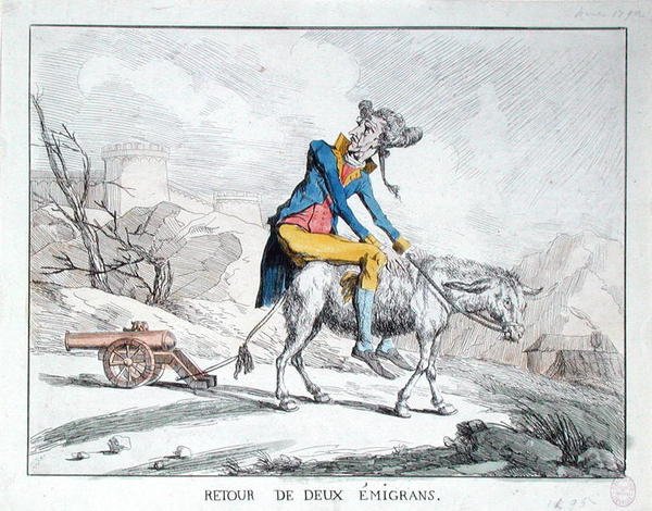 Return of Two Emigrants (farget gravering) av French School