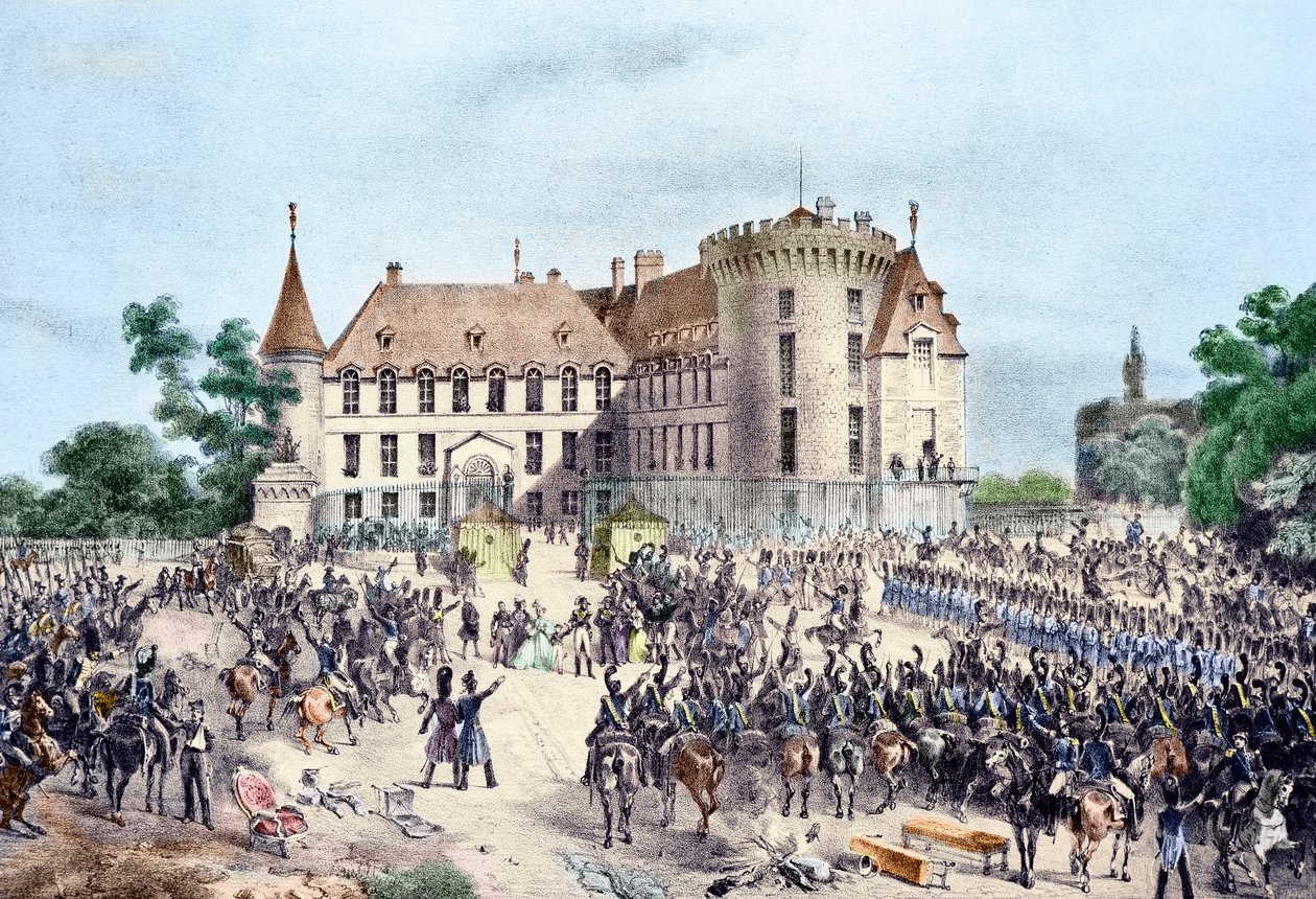 Revolusjonen i 1830, Charles X presenterer til nasjonalgarden (gravering) av French School