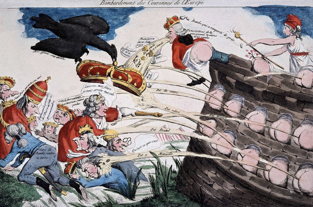 Revolusjonære guider av Marianne som bomber europeiske suverener med dritten sin. Tegneserie publisert under den franske revolusjonsperioden. Etsing. 1792. Musee Carnavalet. av French School