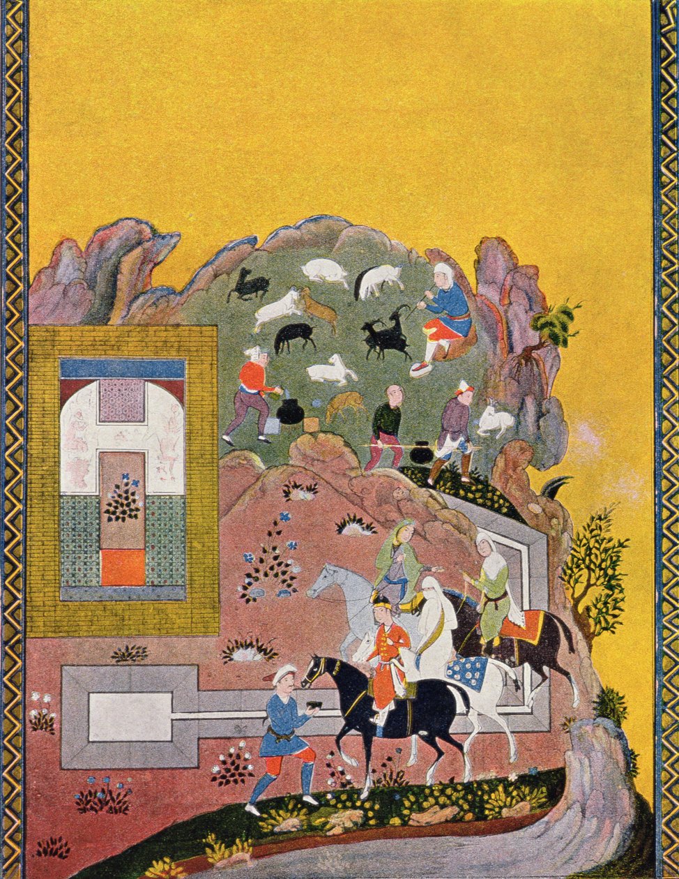 Rider and his harem, illustrasjon for The Arabian Nights, 1895 (fargegravering) av French School