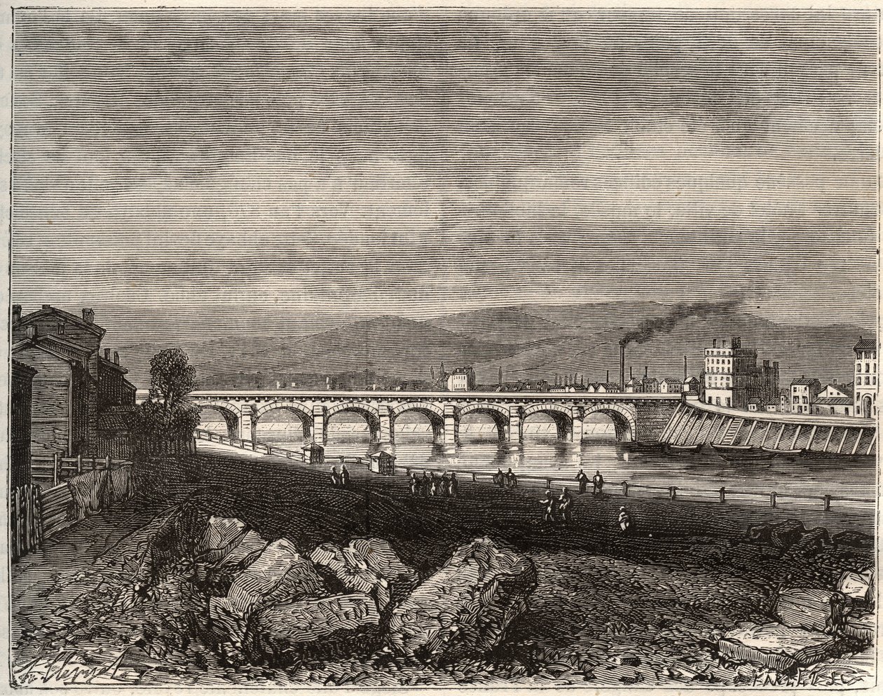 Roanne - Loire, i Rhone-Alpes-regionen - gravering i "La France illustrée: geografi, historie, statistisk administrasjon" av V.A. Malt-Brown. 1884 av French School