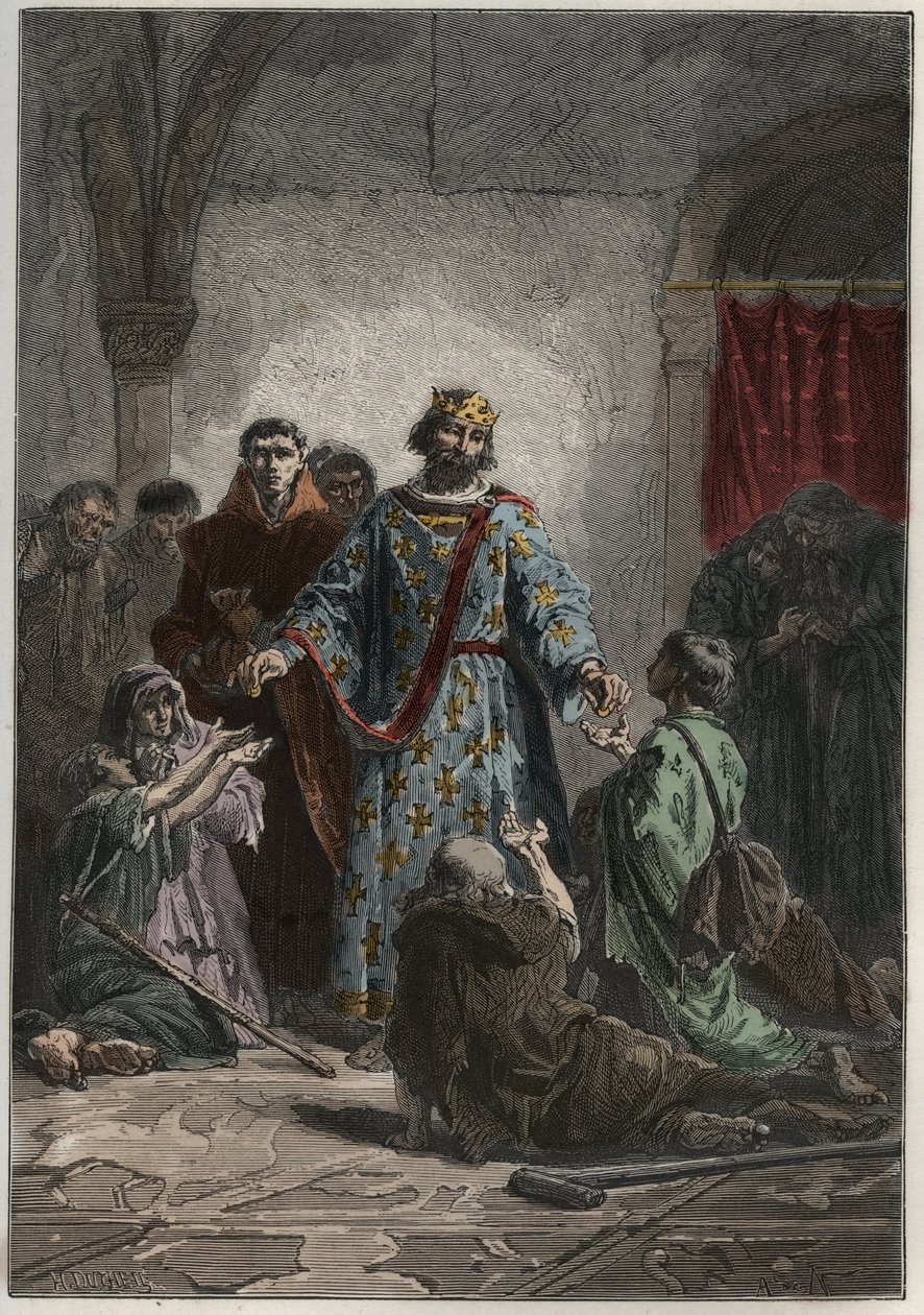 Robert II den fromme (972-1031), capetisk konge av Frankrike i 996-1031, hadde en vennlig følelse for de svake og fattige - gravering fra "" L