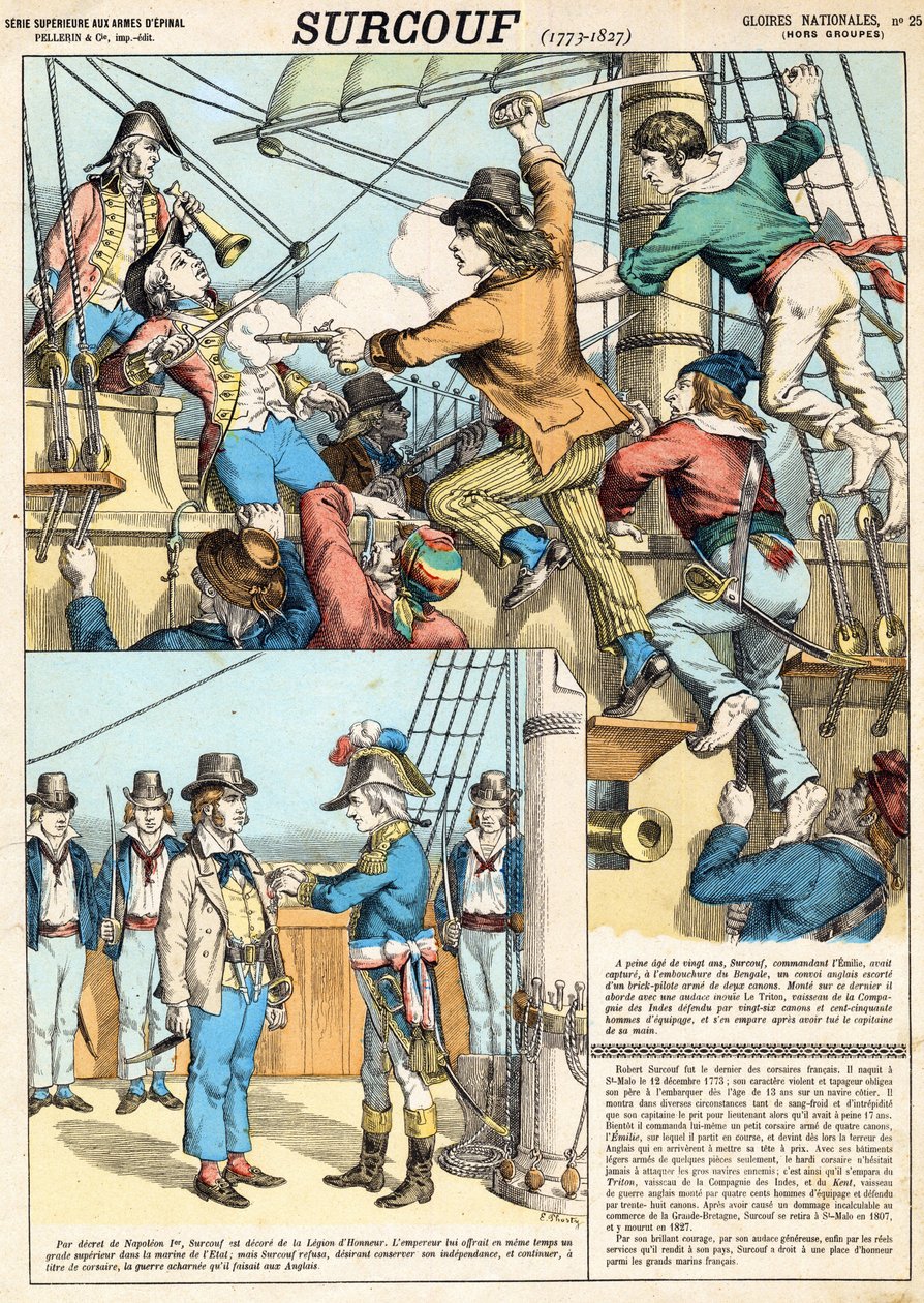 Robert Surcouf (1773-1827) French sailor and corsair, here at boarding of english boat “” Triton””” in 1796, engraving - Robert Surcouf (1773-1827) French sailor and privateer, ici a l