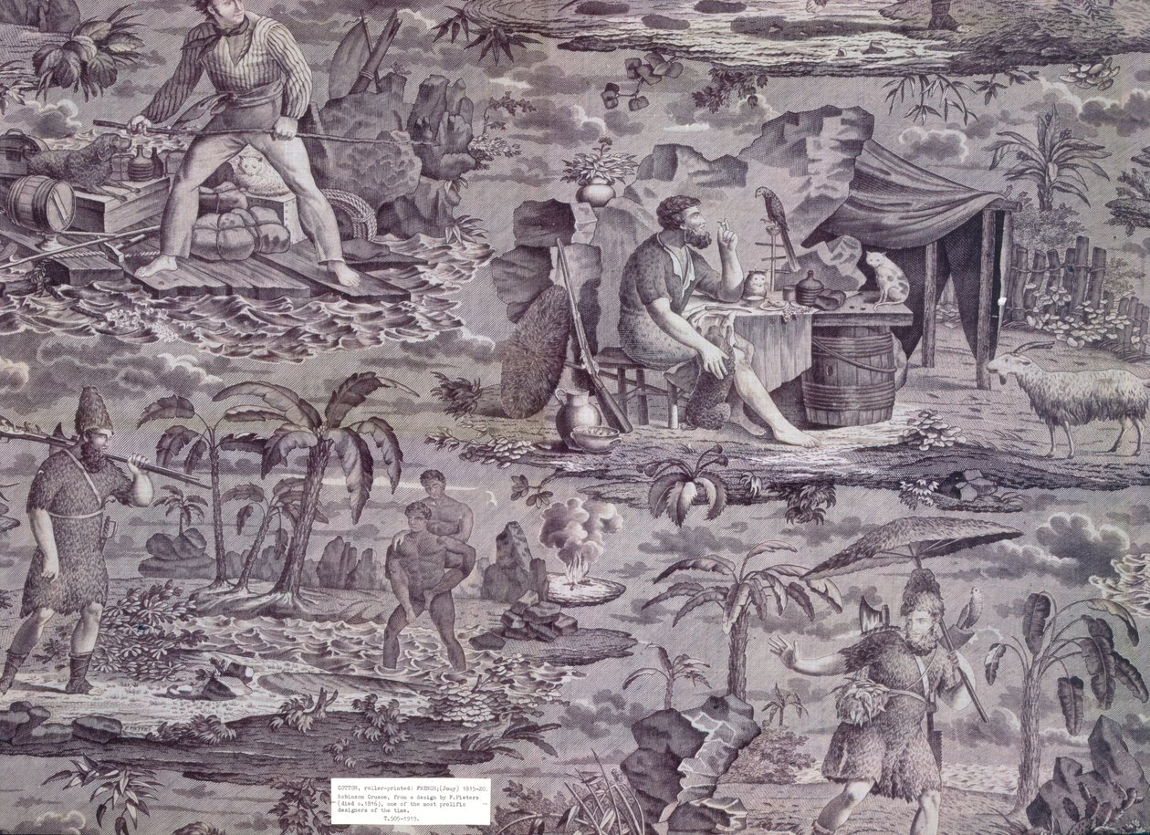 Robinson Crusoe, fra et design av F. Pieters, ca. 1815-20 (rulletrykt bomull) av French School