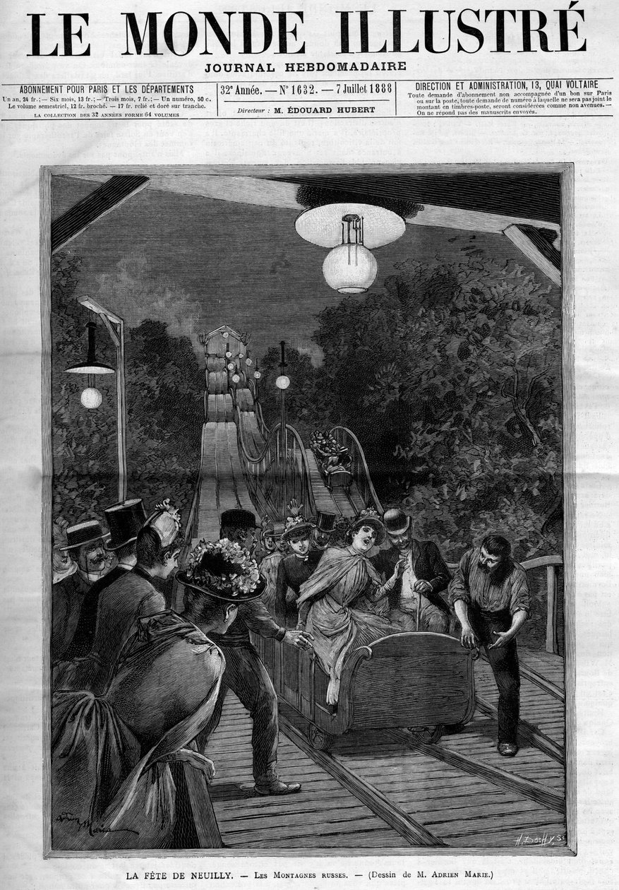 Rollercoaster, at the feast of Neuilly sur Seine, July 1888. Cover of the newspaper “The Illustrous World””. av French School