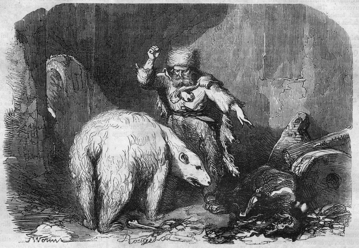 Romersk føljeton: "" Han of Iceland"" av Victor Hugo (1802-1885). Gravering i "" Les bons romances"" av French School