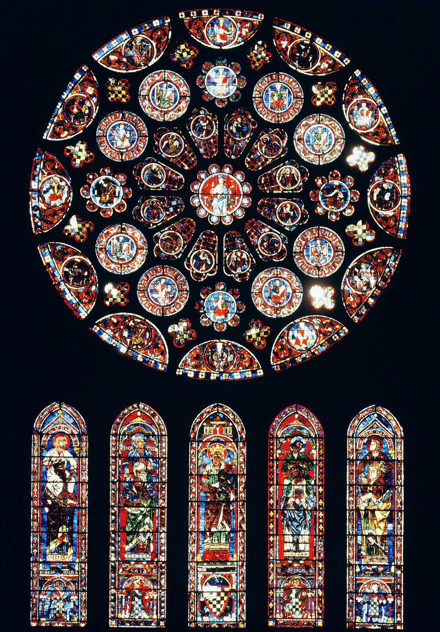 Rose og lansettvinduer fra sydveggen, ca.1224 av French School