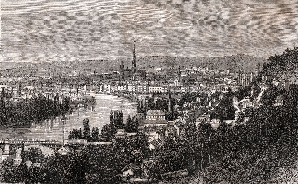 Rouen - Seine-Maritime - gravering i "La France illustree: geografi, historie, statistisk administrasjon" av V.A. Malt-brun. 1884 av French School