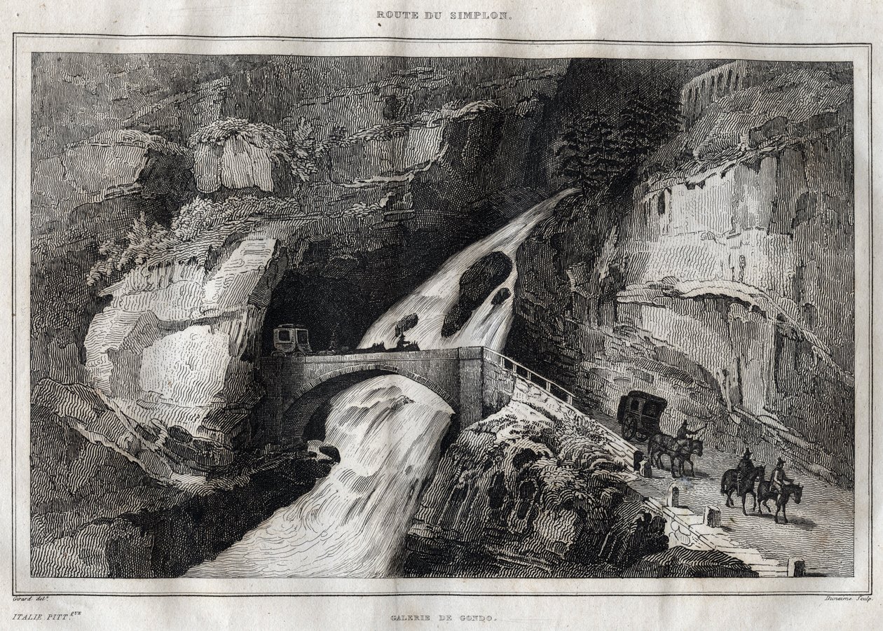 Route du Simplon - Gravering fra "" Pittoreske Italia"" av M. de Norvins, Ch. Nodier 1834-1836. av French School