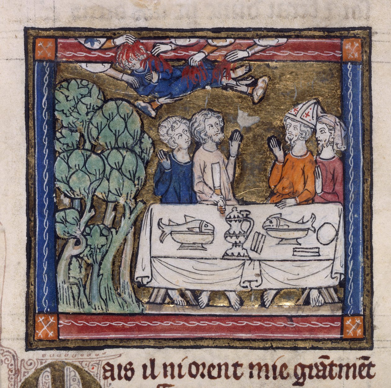 Royal 14 E.III fol.76v Syv hender kastet ild på Moys, fra 