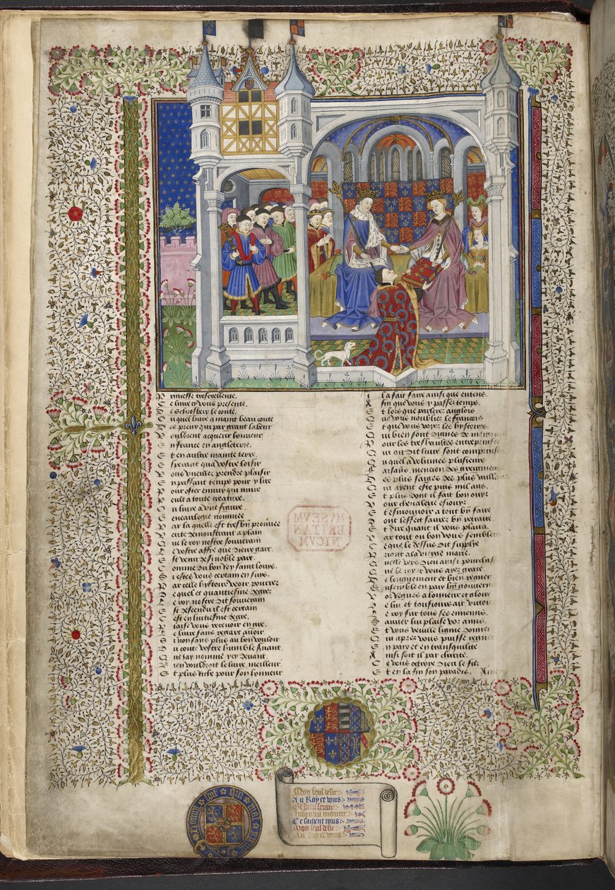 Royal 15 E. VI, f.2v Margaret of Anjou, sittende sammen med sin mann kong Henry VI, illustrasjon fra 