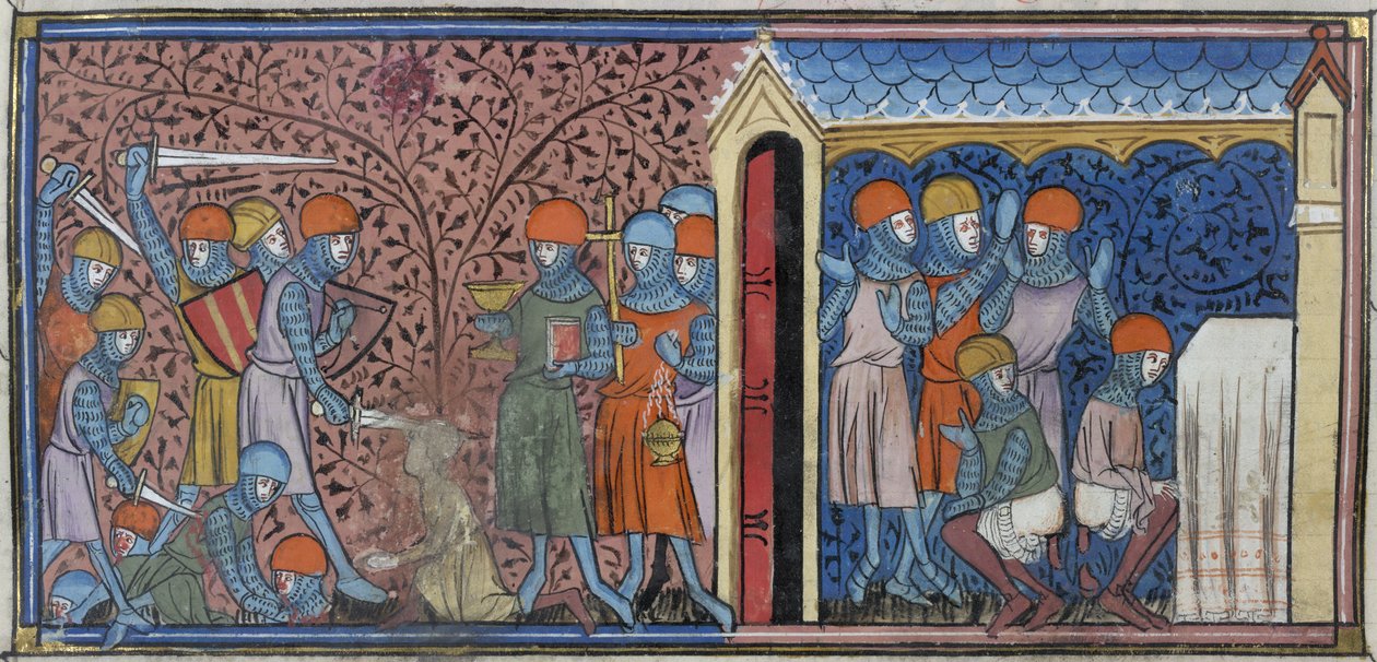 Royal 16 G. VI, f.185v Raid of the Mansur of Cordoba, illustrasjon fra 