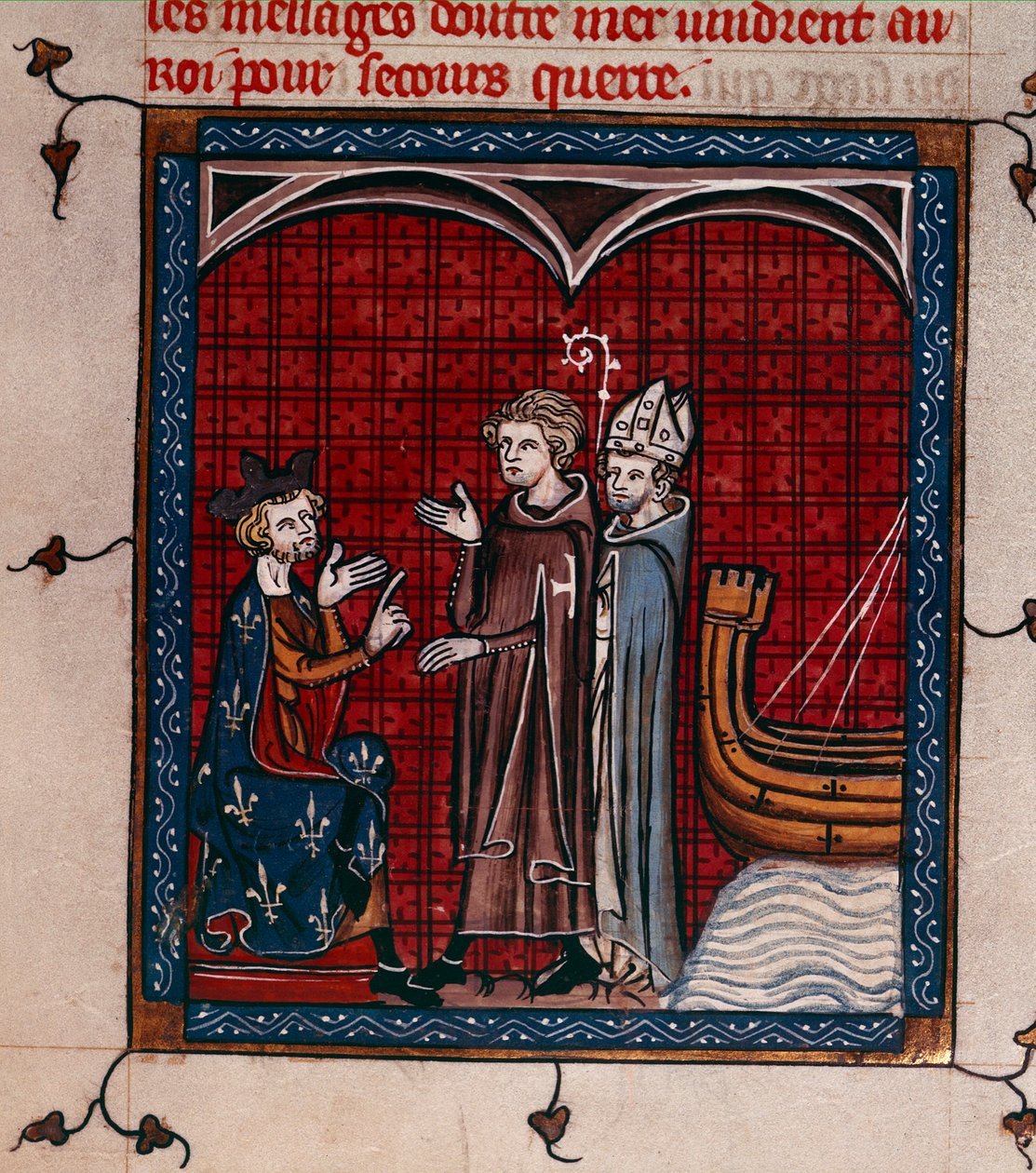 Royal 16 G. VI, f.337 kong Filip II og patriark, illustrasjon fra 