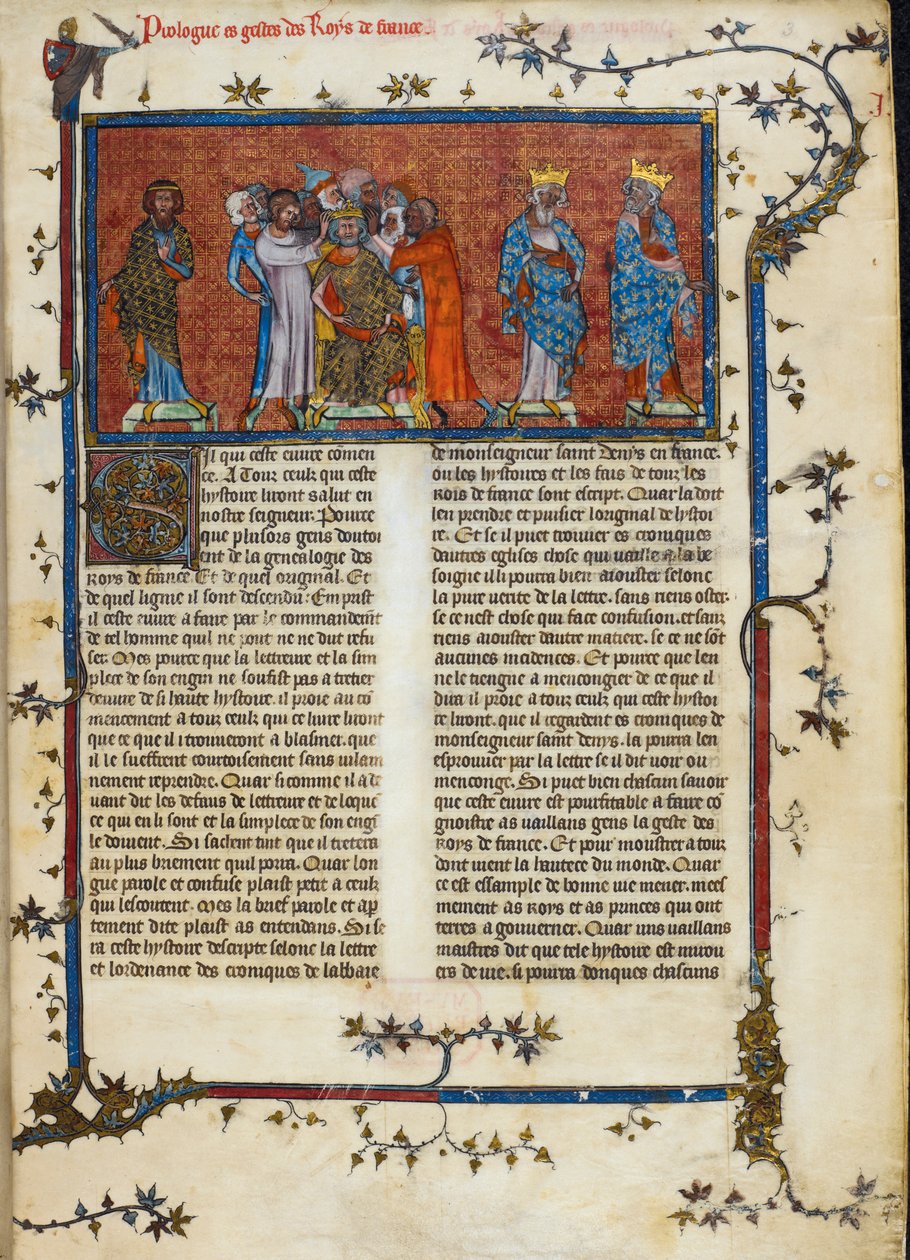 Royal 16 G. VI, f.3 The Coronation of Pharamond, illustrasjon fra 