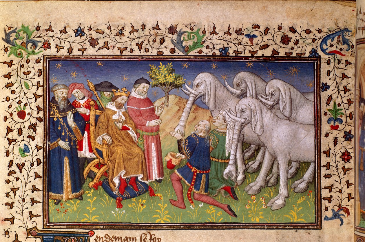 Royal 20 B. XX, fol.82v, Alexander gitt hvite elefanter, fra 