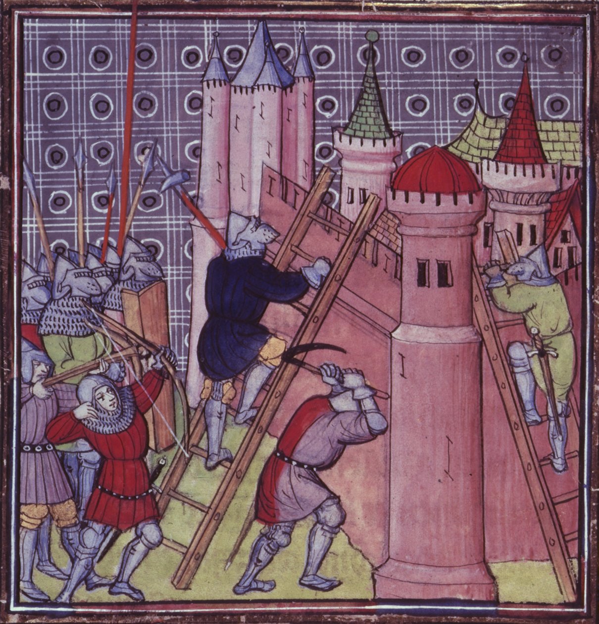 Royal 20 C.VII fol.19 Franskmennene ødelegger Genova, fra 