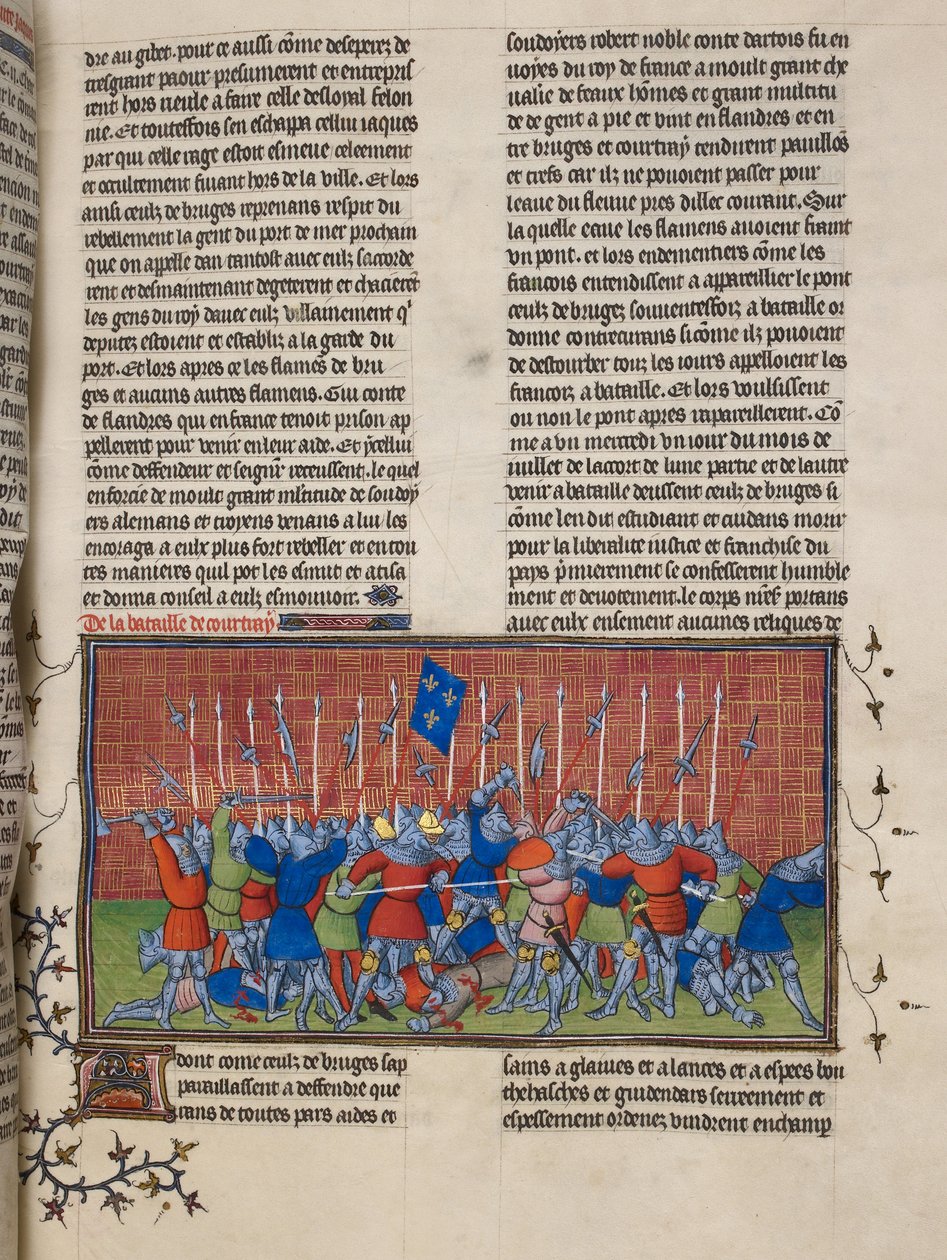 Royal 20 C. VII, f.34 Slaget ved Courtrai, illustrasjon fra 