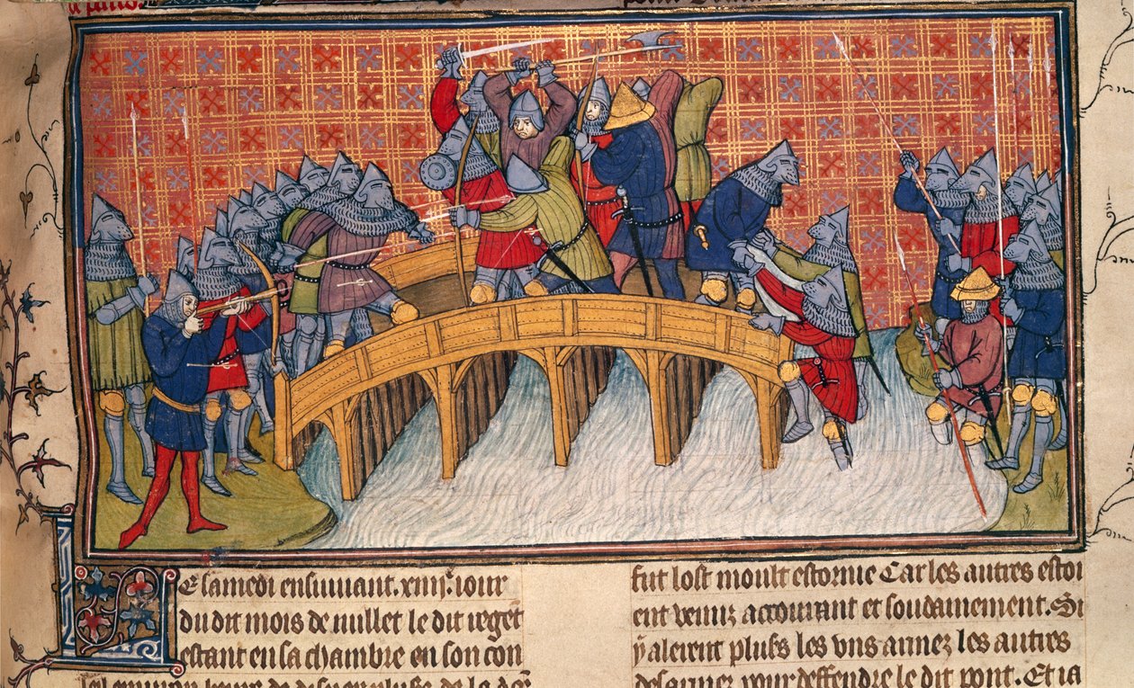 Royal 20 C. VII, fol.137 Battle on Bridge over Seine under hundreårskrigen, fra 