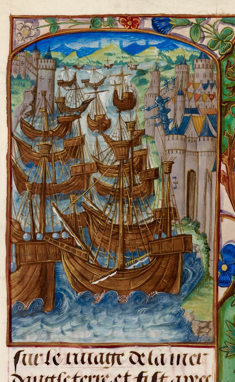 Royal 20 E. III, fol.186v Fransk flåte angrepet ved Sluys, fra 