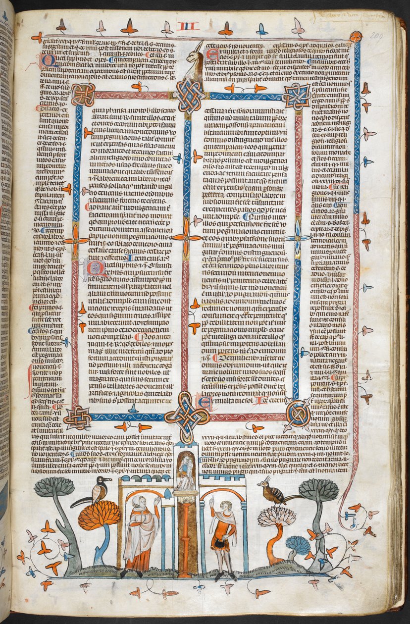 Royal MS 10 E IV, f.209r, The Painter and the Devil, fra Decretals of Gregory IX med glans av Bernard av Parma (