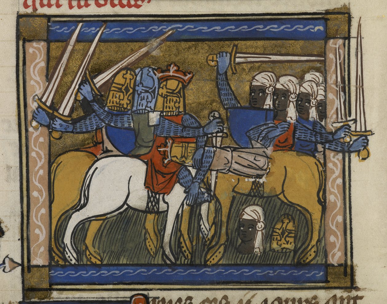 Royal MS 19 D I, f.77v Battle of Genghis Khan og Prester John, fra 