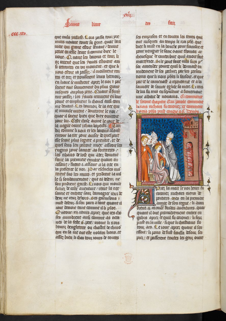Royal Ms 16 g VI f.347v Kroning av kong Richard I, illustrasjon fra 