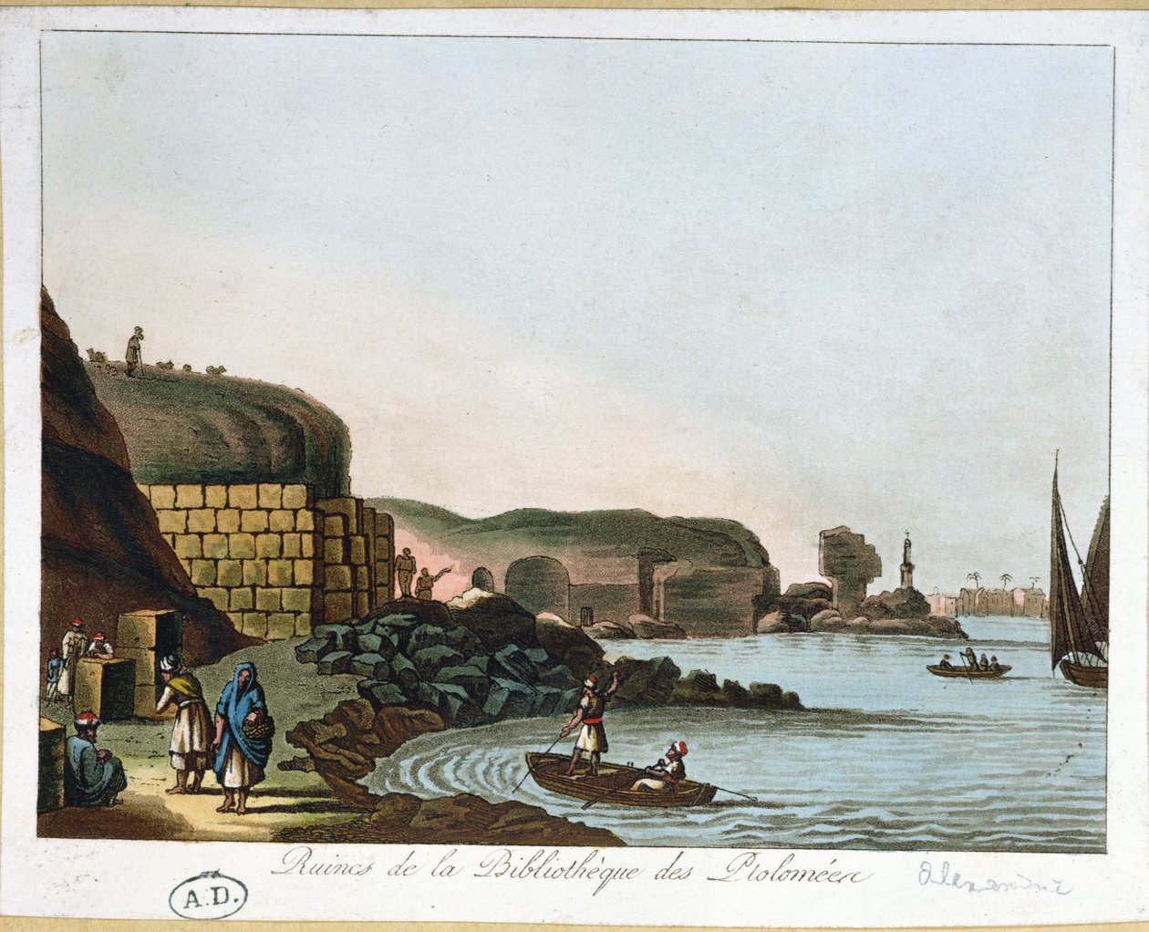 Ruinene av Ptolemaios-biblioteket i Alexandria, Egypt, 1811 av French School
